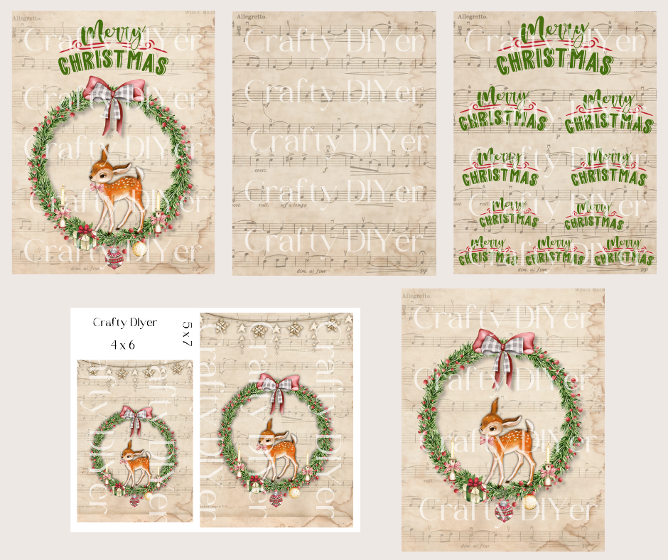 Vintage Rudolph Wreath Digital Print